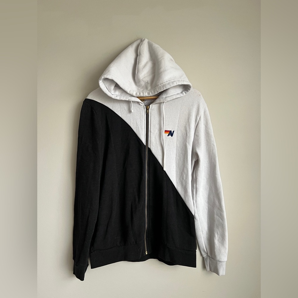 Aviator Nation Black & White Diagonal Zip Hoodie
